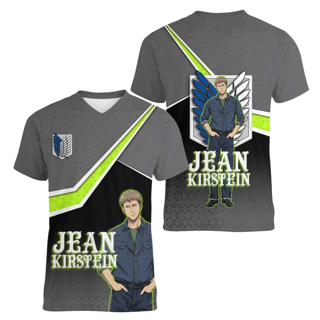 Jean Kirstein Attack on Titan Women V-Neck T-Shirt Anime Denim Utility Style