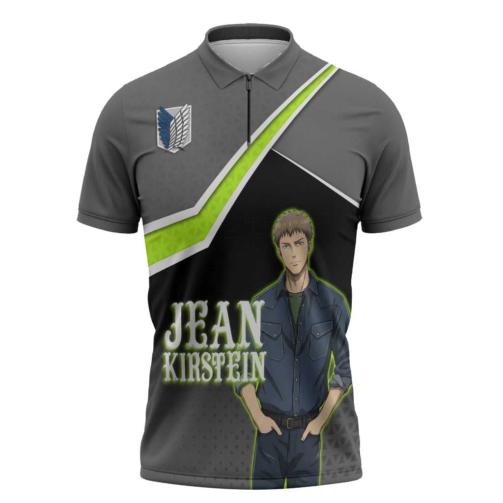 Jean Kirstein Attack on Titan Zipper Polo Shirt Anime Denim Utility Style