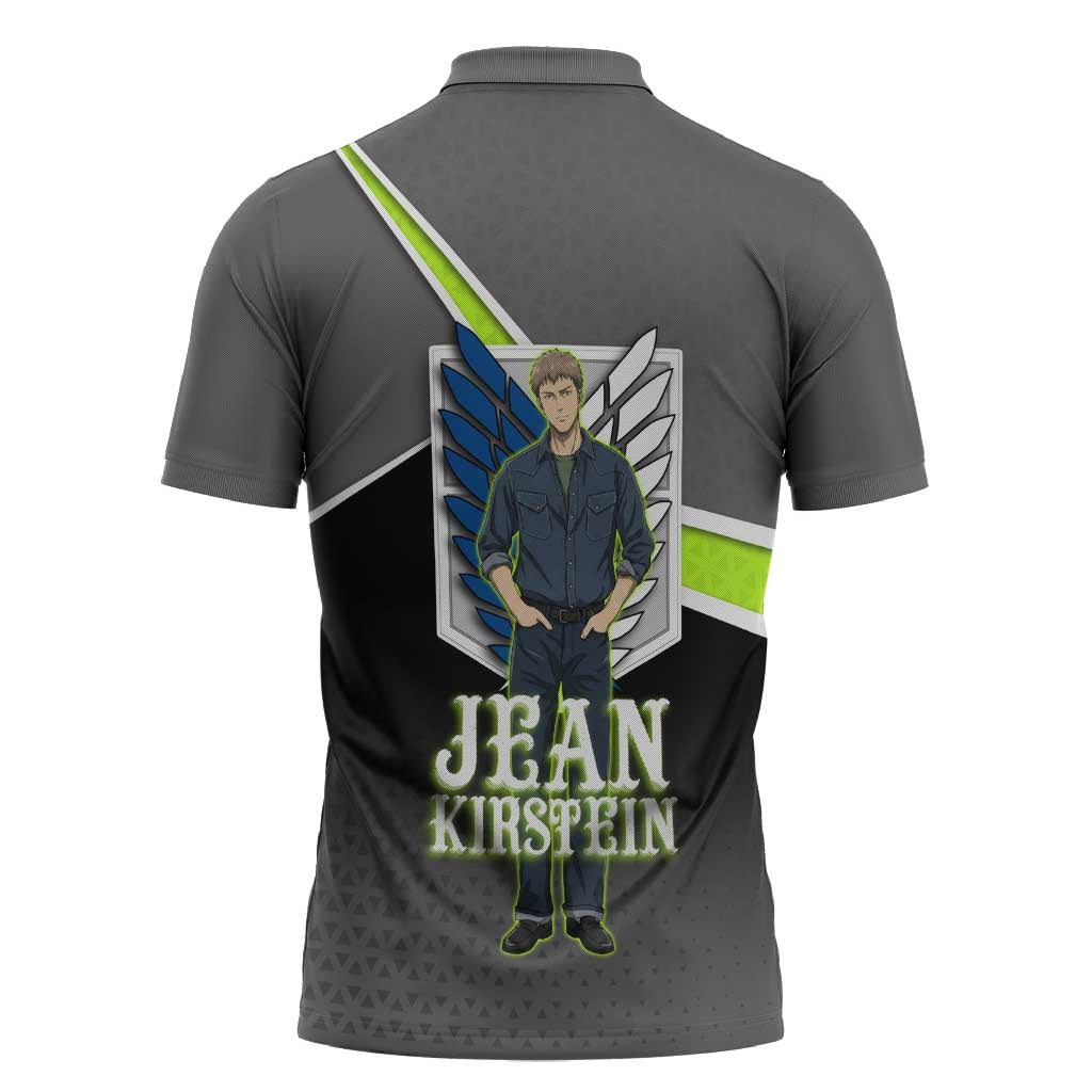Jean Kirstein Attack on Titan Zipper Polo Shirt Anime Denim Utility Style