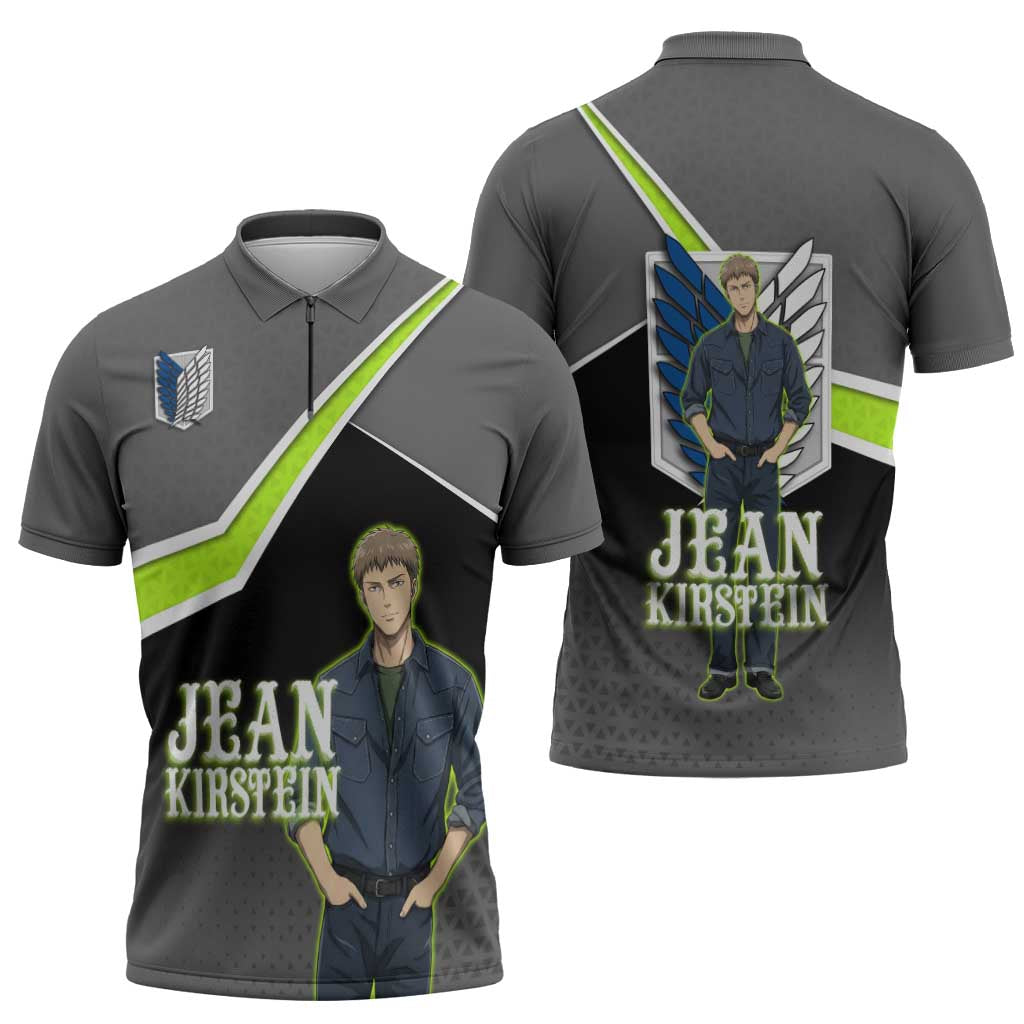 Jean Kirstein Attack on Titan Zipper Polo Shirt Anime Denim Utility Style