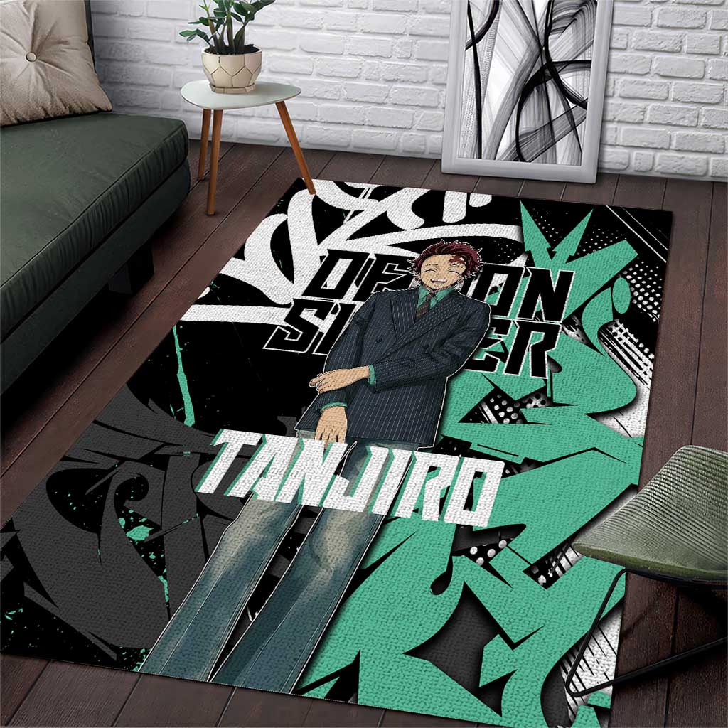 Kamado Tanjiro Demon Slayer Area Rug Black Graffiti Anime Graphic