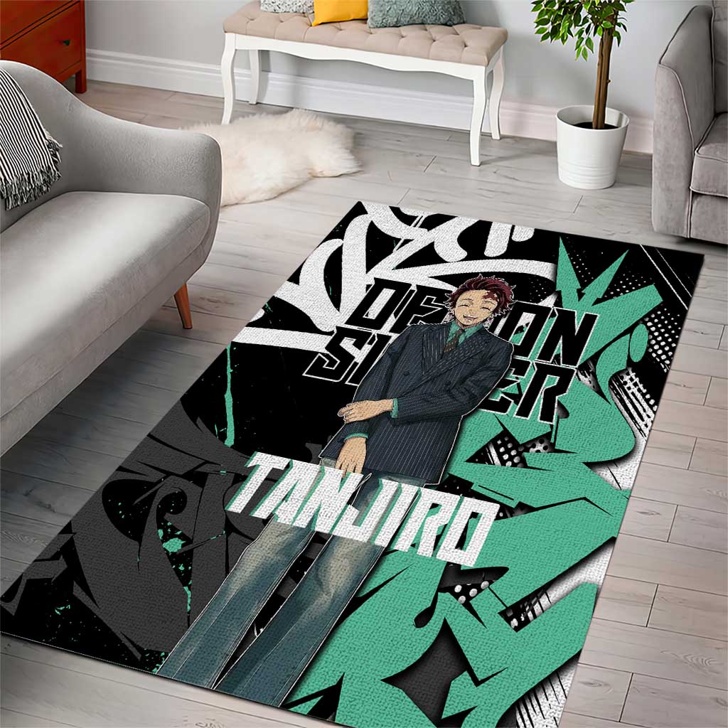 Kamado Tanjiro Demon Slayer Area Rug Black Graffiti Anime Graphic