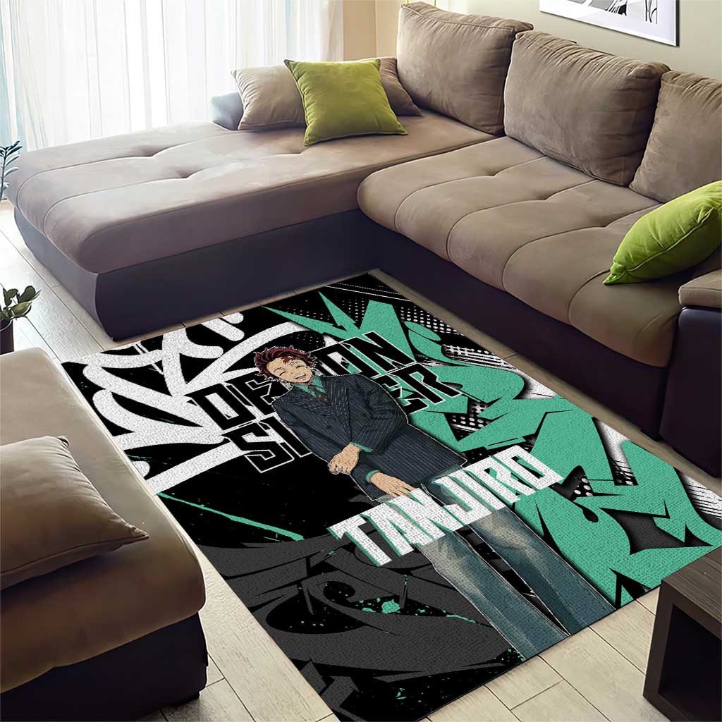 Kamado Tanjiro Demon Slayer Area Rug Black Graffiti Anime Graphic