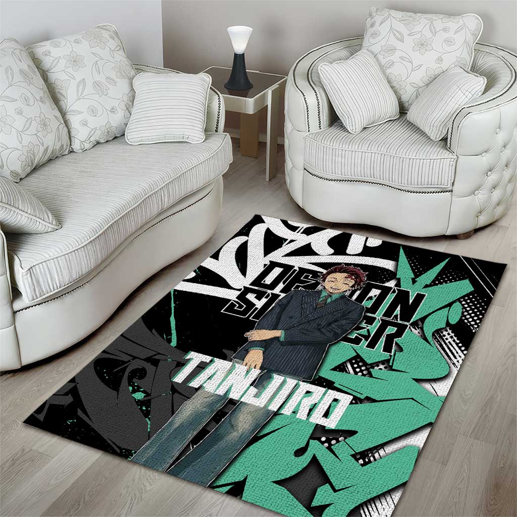 Kamado Tanjiro Demon Slayer Area Rug Black Graffiti Anime Graphic