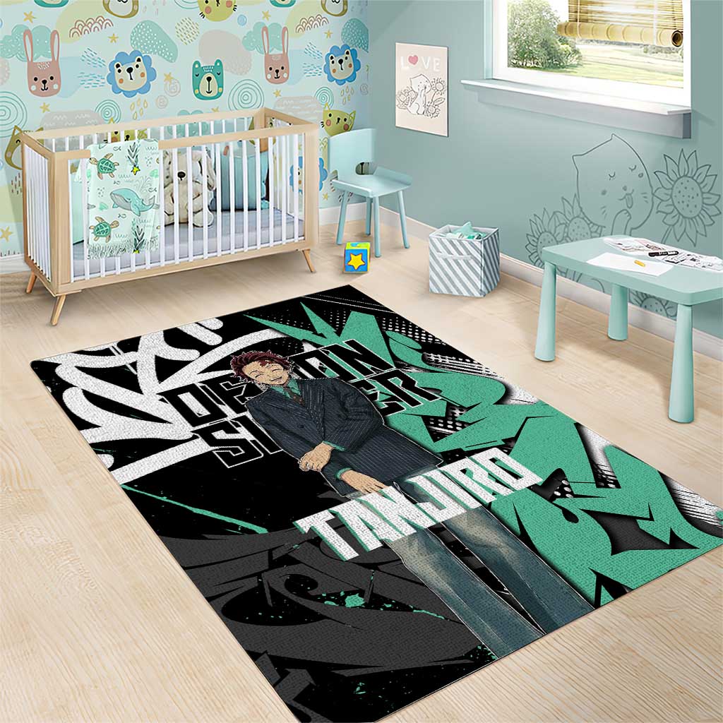 Kamado Tanjiro Demon Slayer Area Rug Black Graffiti Anime Graphic