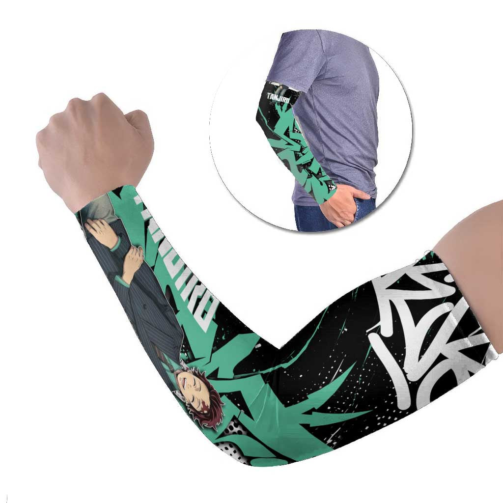 Kamado Tanjiro Demon Slayer Arm Sleeves Black Graffiti Anime Graphic