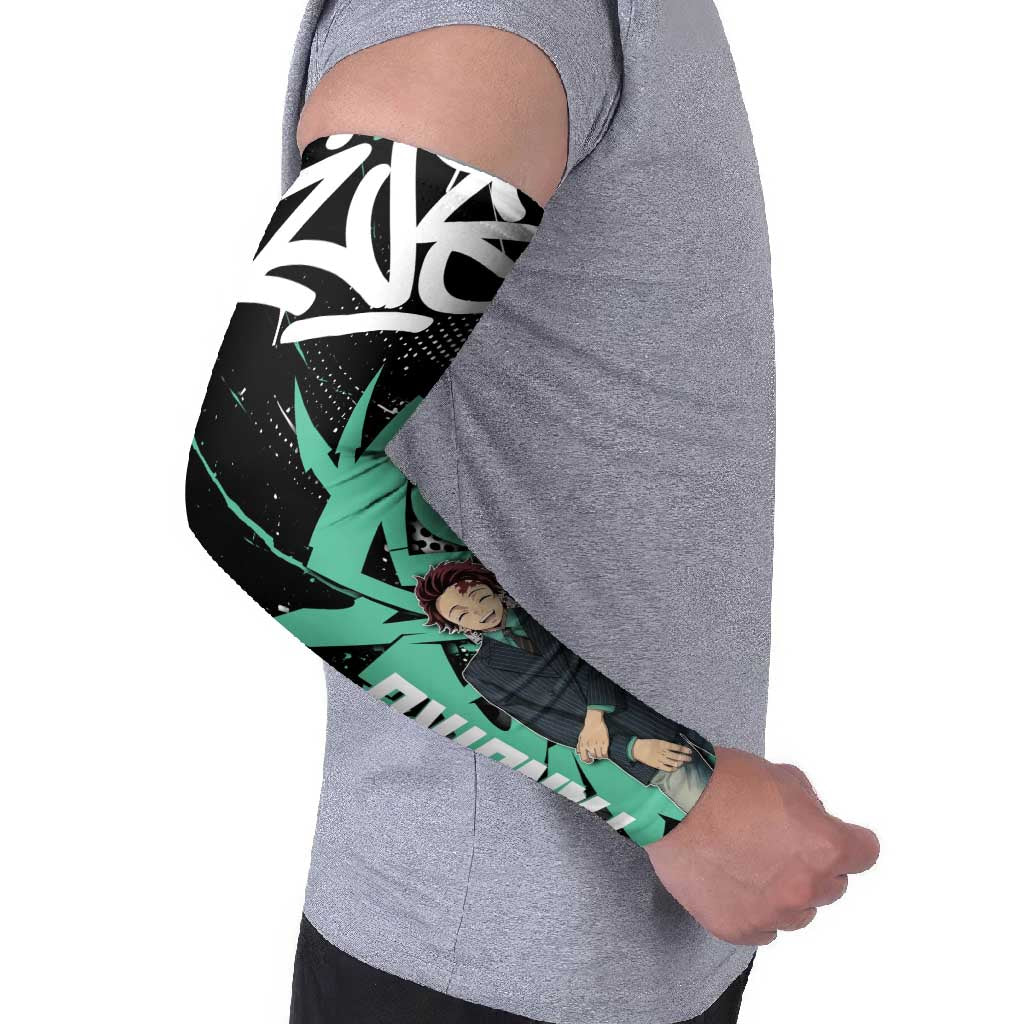 Kamado Tanjiro Demon Slayer Arm Sleeves Black Graffiti Anime Graphic