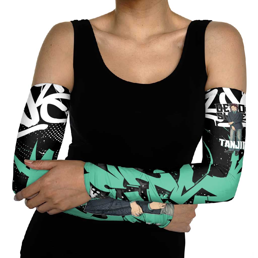 Kamado Tanjiro Demon Slayer Arm Sleeves Black Graffiti Anime Graphic