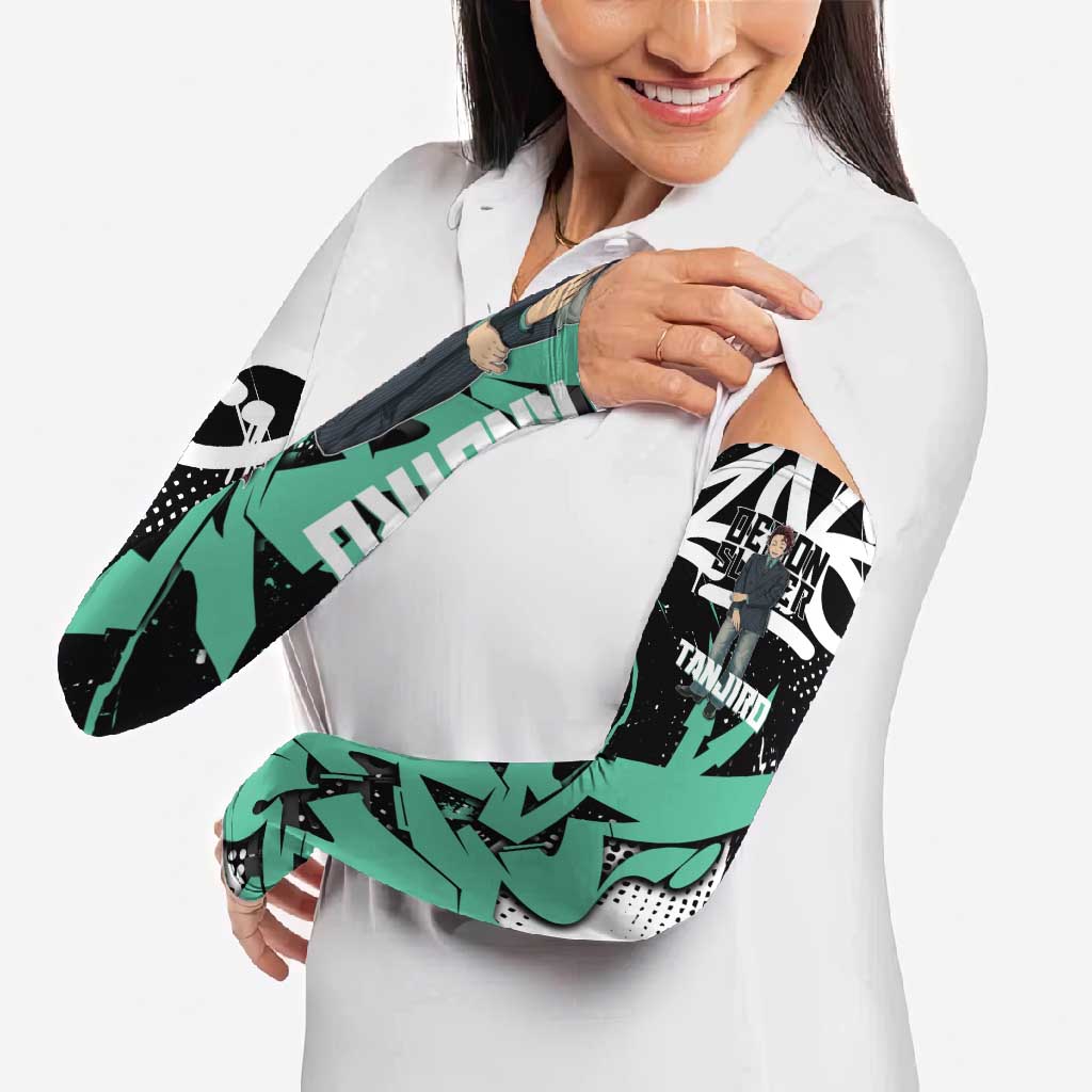 Kamado Tanjiro Demon Slayer Arm Sleeves Black Graffiti Anime Graphic