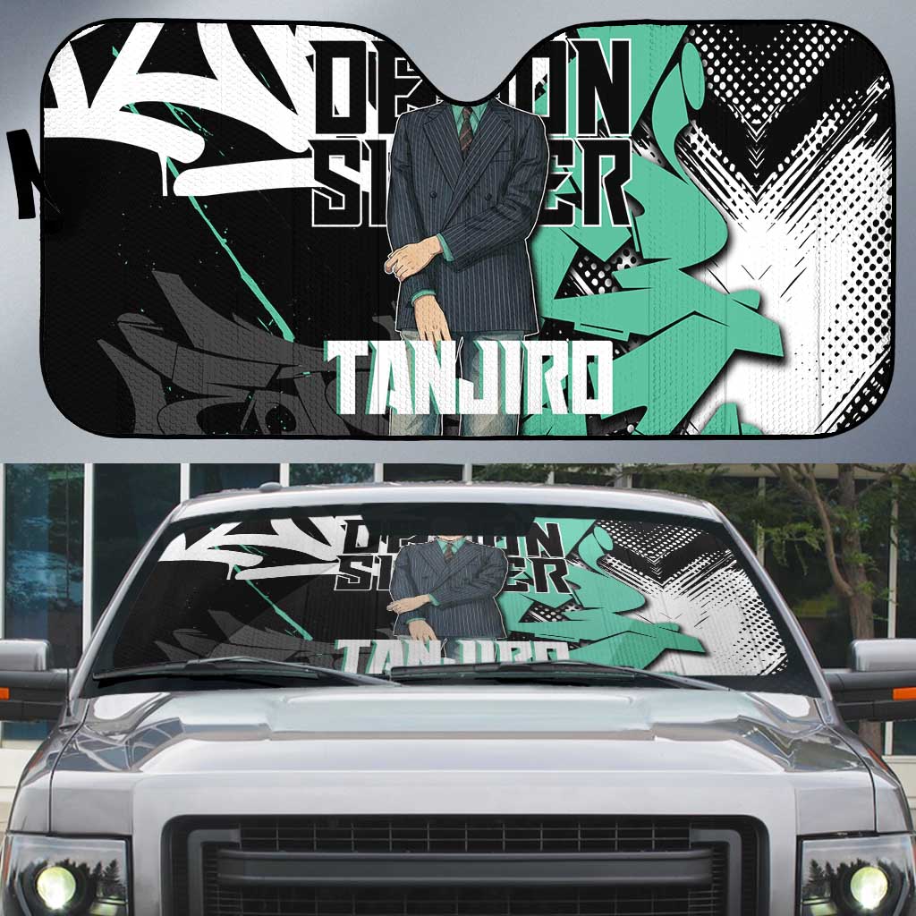 Kamado Tanjiro Demon Slayer Auto Sun Shade Black Graffiti Anime Graphic