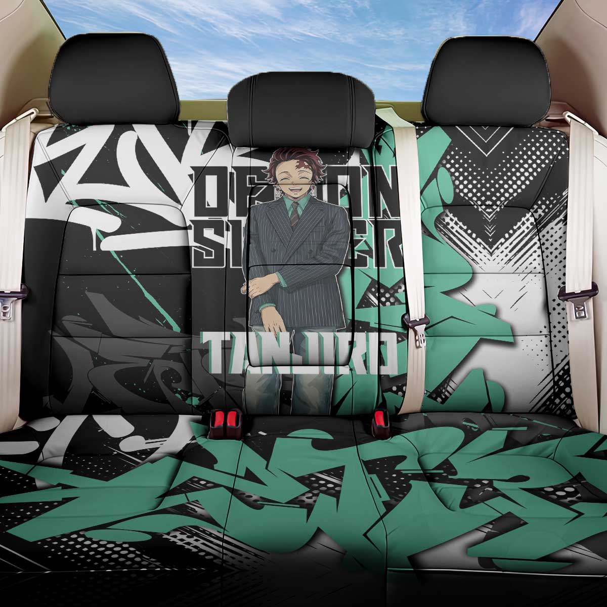 Kamado Tanjiro Demon Slayer Back Car Seat Cover Black Graffiti Anime Graphic