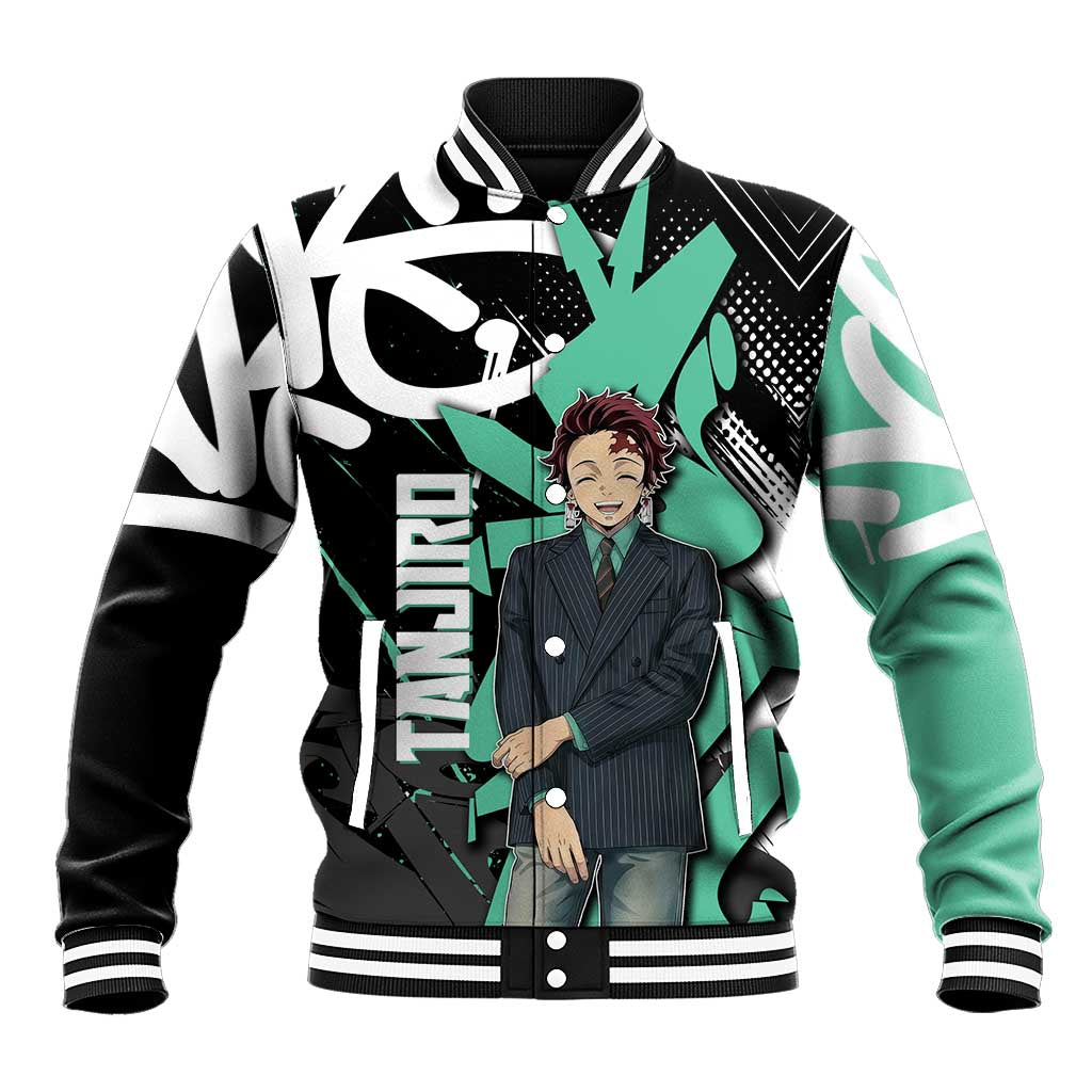 Kamado Tanjiro Demon Slayer Baseball Jacket Black Graffiti Anime Graphic