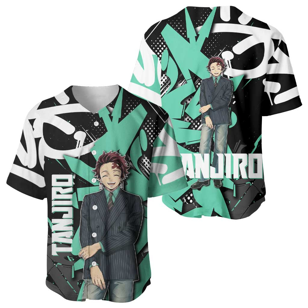 Kamado Tanjiro Demon Slayer Baseball Jersey Black Graffiti Anime Graphic