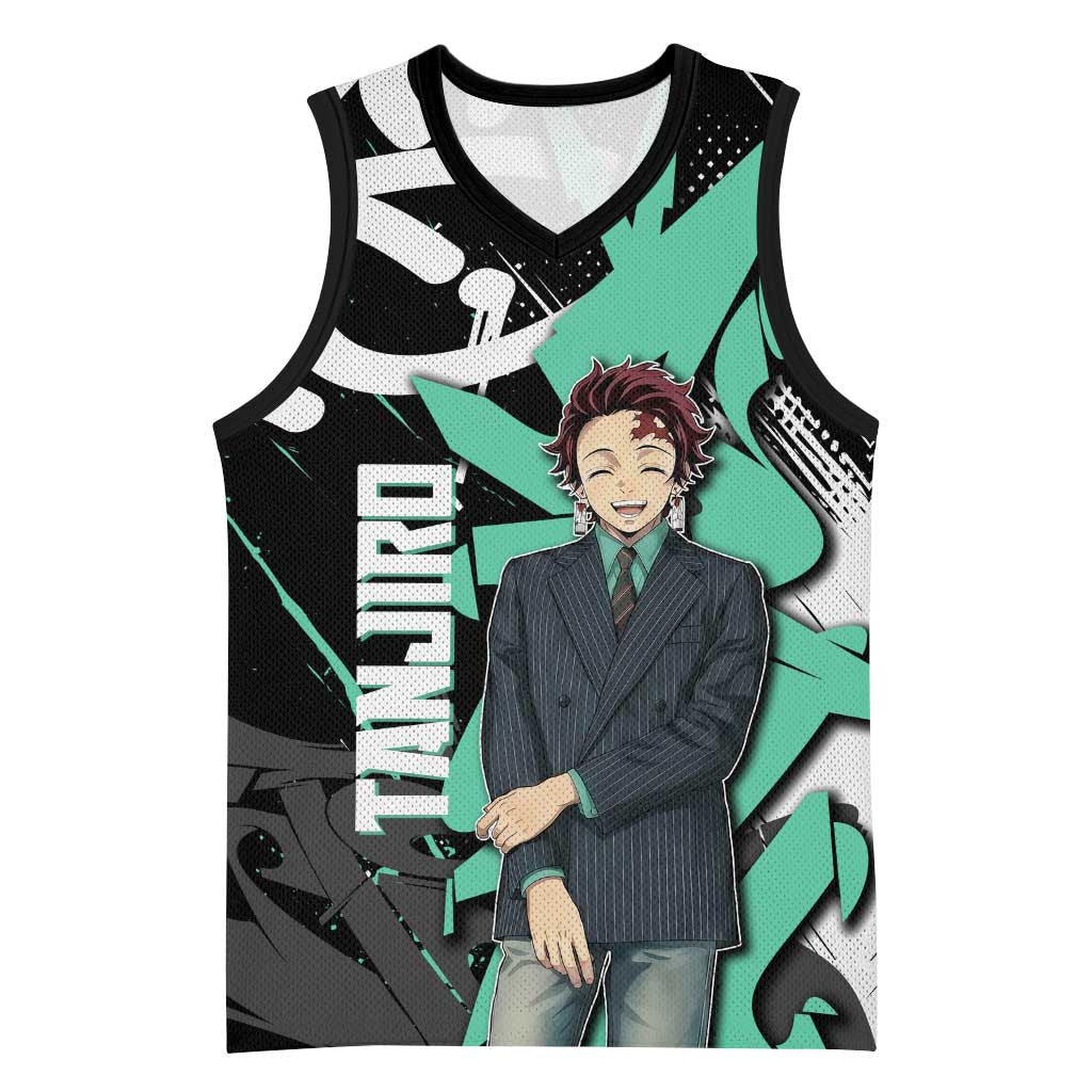 Kamado Tanjiro Demon Slayer Basketball Jersey Black Graffiti Anime Graphic