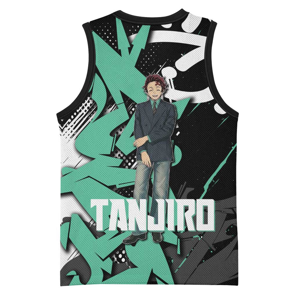 Kamado Tanjiro Demon Slayer Basketball Jersey Black Graffiti Anime Graphic