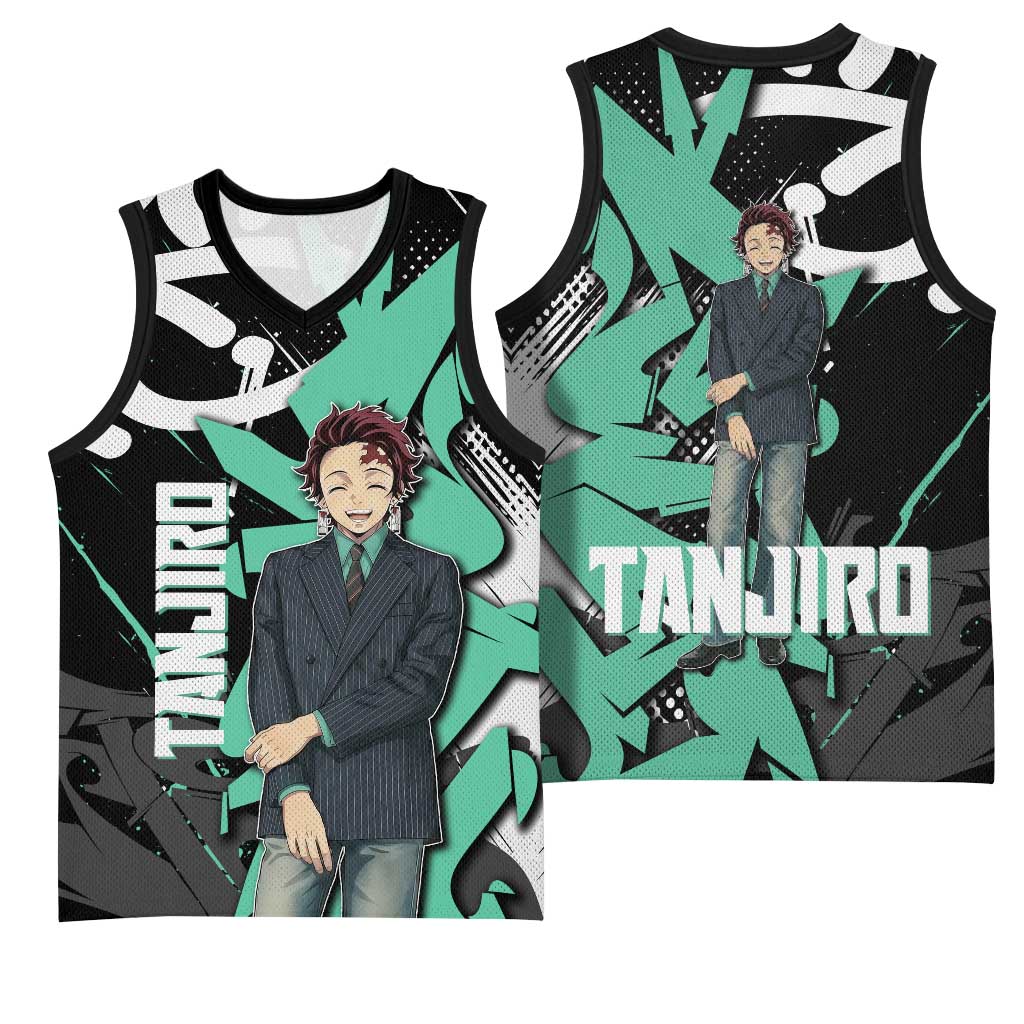 Kamado Tanjiro Demon Slayer Basketball Jersey Black Graffiti Anime Graphic