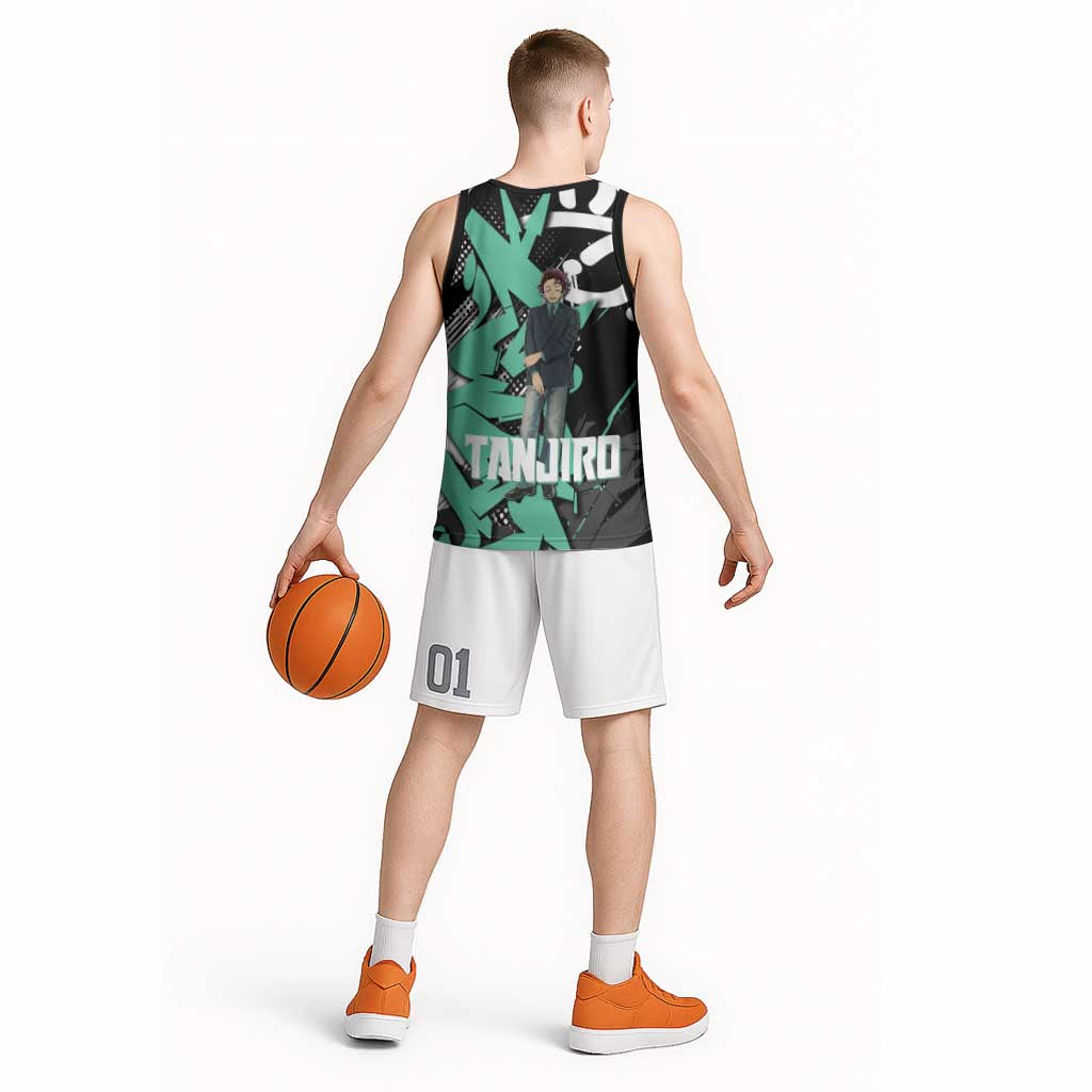 Kamado Tanjiro Demon Slayer Basketball Jersey Black Graffiti Anime Graphic