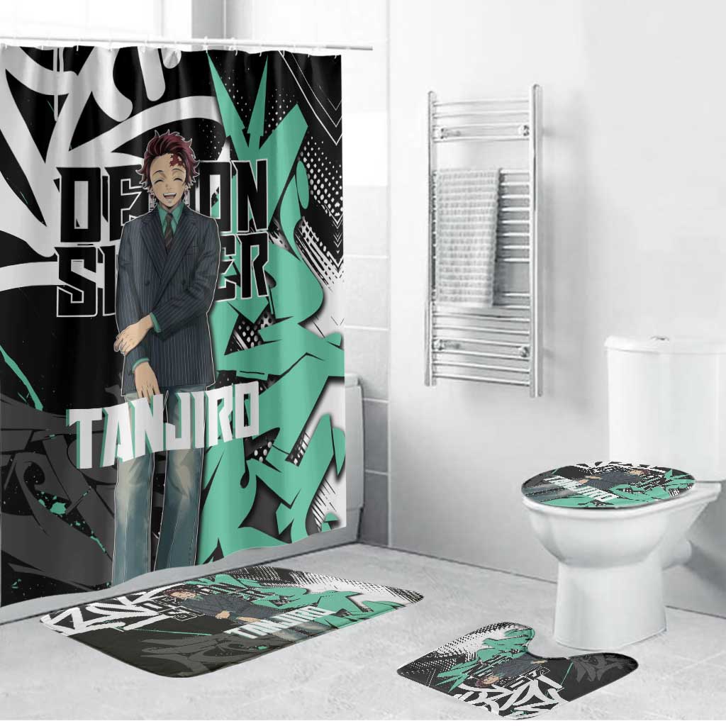 Kamado Tanjiro Demon Slayer Bathroom Set Black Graffiti Anime Graphic
