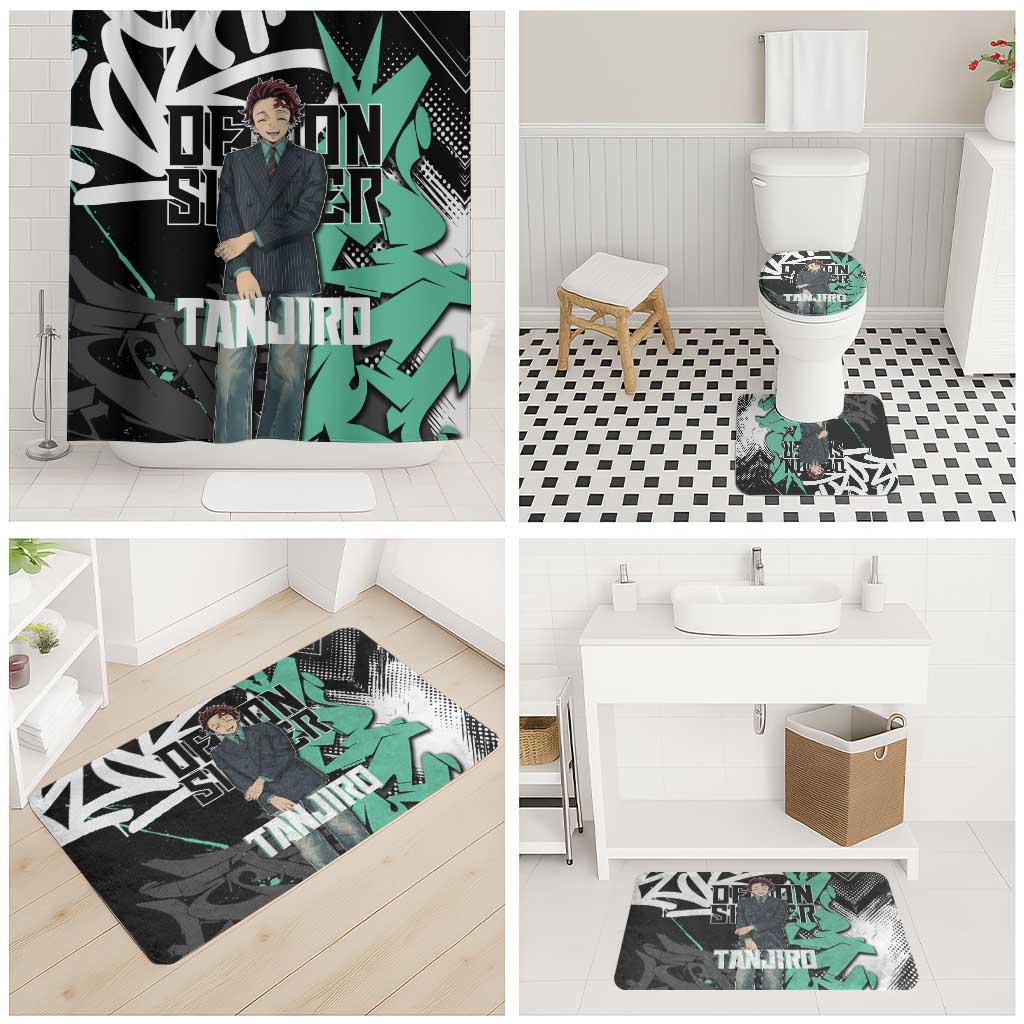 Kamado Tanjiro Demon Slayer Bathroom Set Black Graffiti Anime Graphic