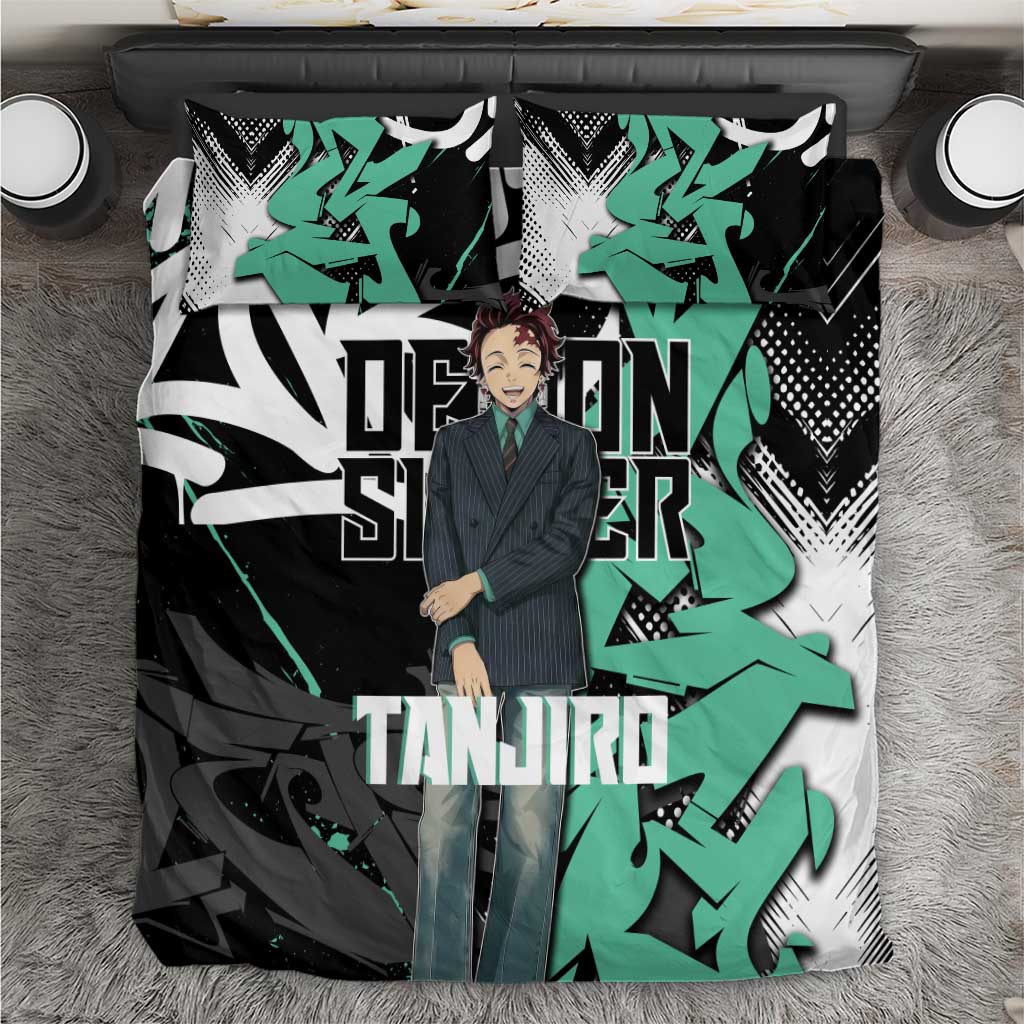 Kamado Tanjiro Demon Slayer Bedding Set Black Graffiti Anime Graphic