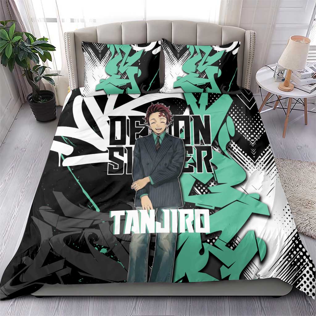 Kamado Tanjiro Demon Slayer Bedding Set Black Graffiti Anime Graphic