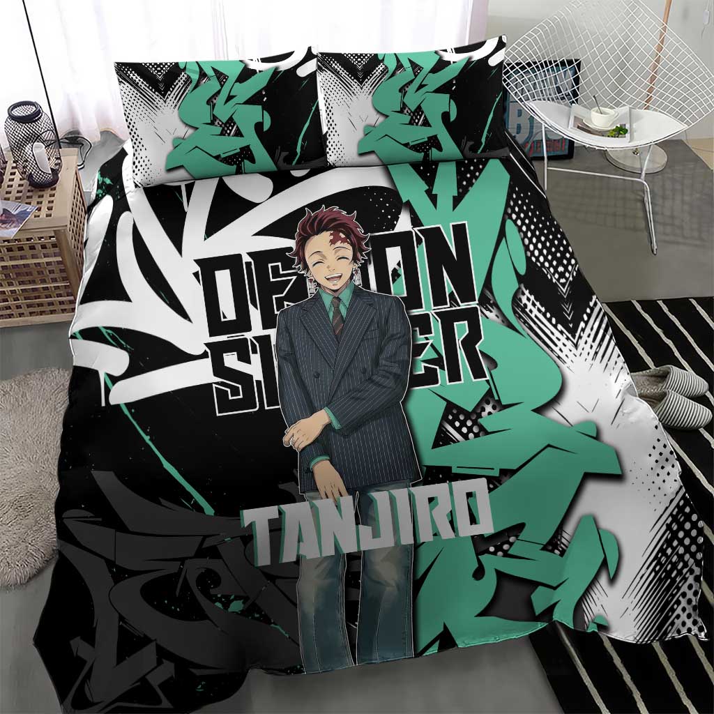 Kamado Tanjiro Demon Slayer Bedding Set Black Graffiti Anime Graphic