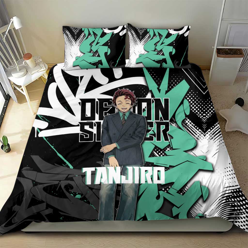 Kamado Tanjiro Demon Slayer Bedding Set Black Graffiti Anime Graphic