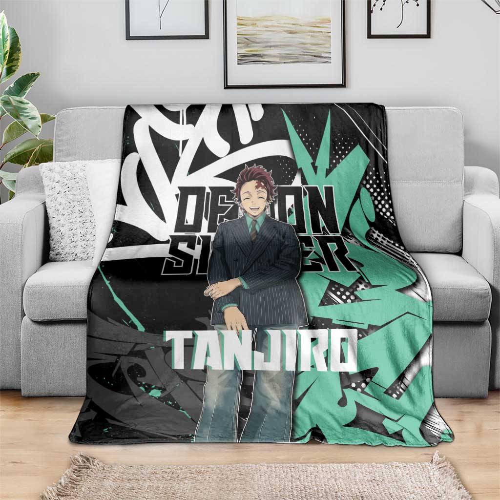 Kamado Tanjiro Demon Slayer Blanket Black Graffiti Anime Graphic
