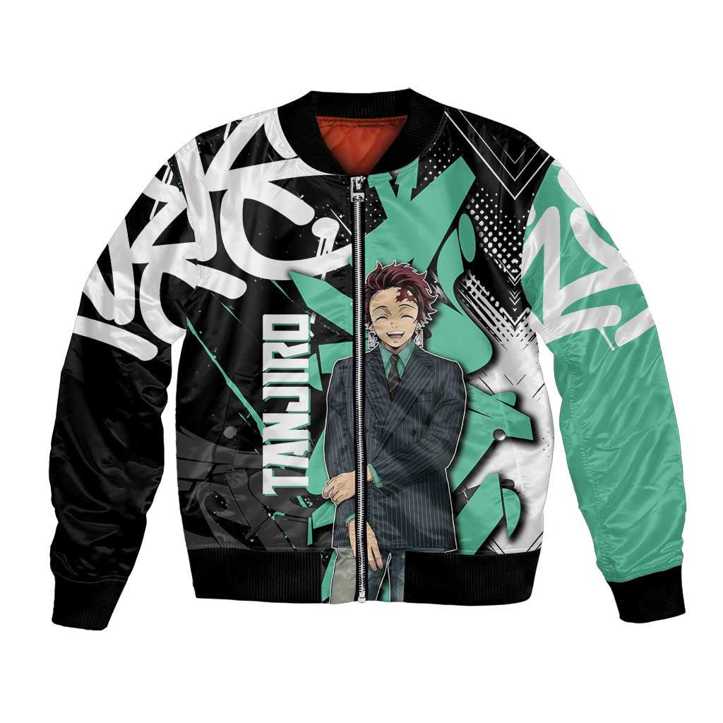 Kamado Tanjiro Demon Slayer Bomber Jacket Black Graffiti Anime Graphic