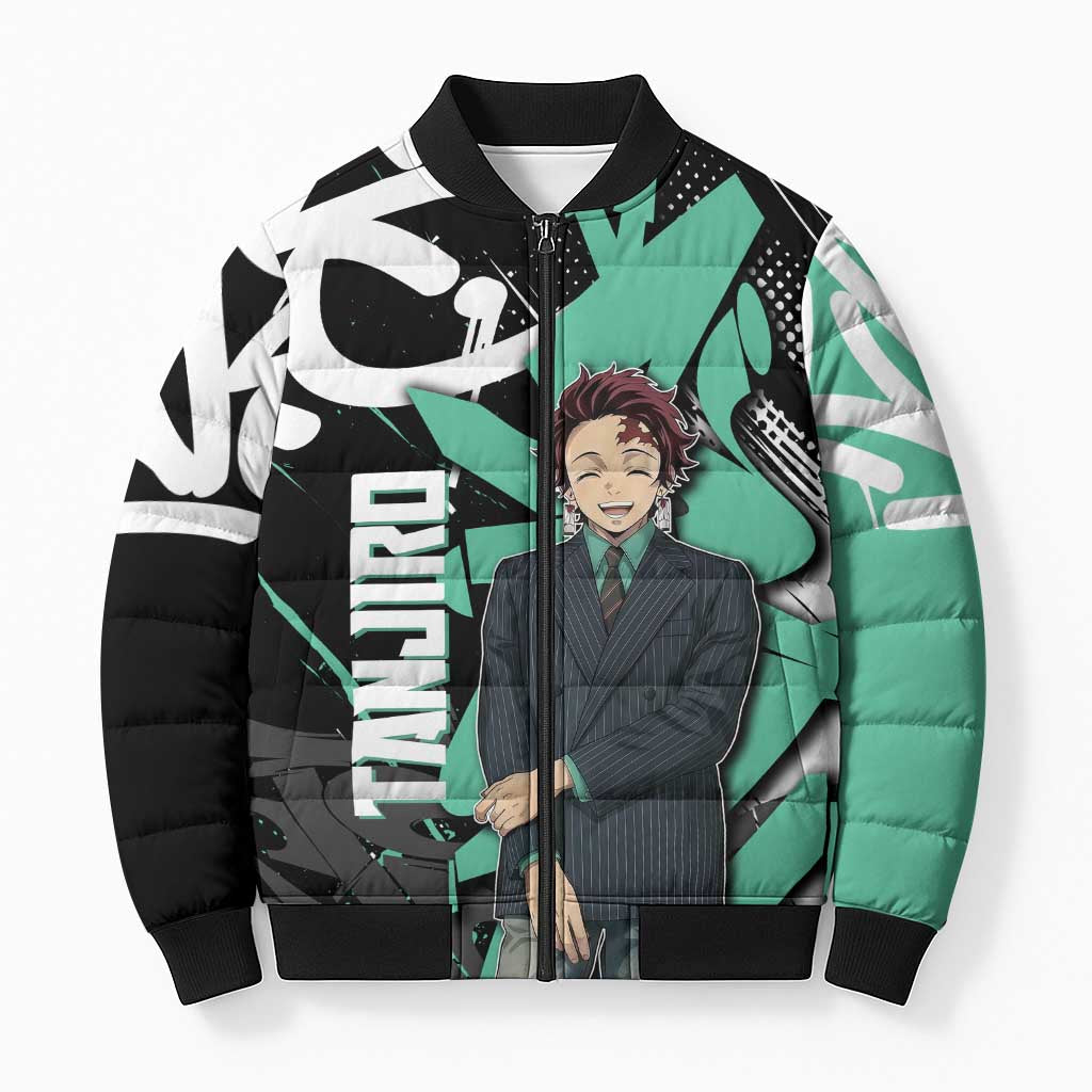 Kamado Tanjiro Demon Slayer Bomber Puffer Jacket Black Graffiti Anime Graphic