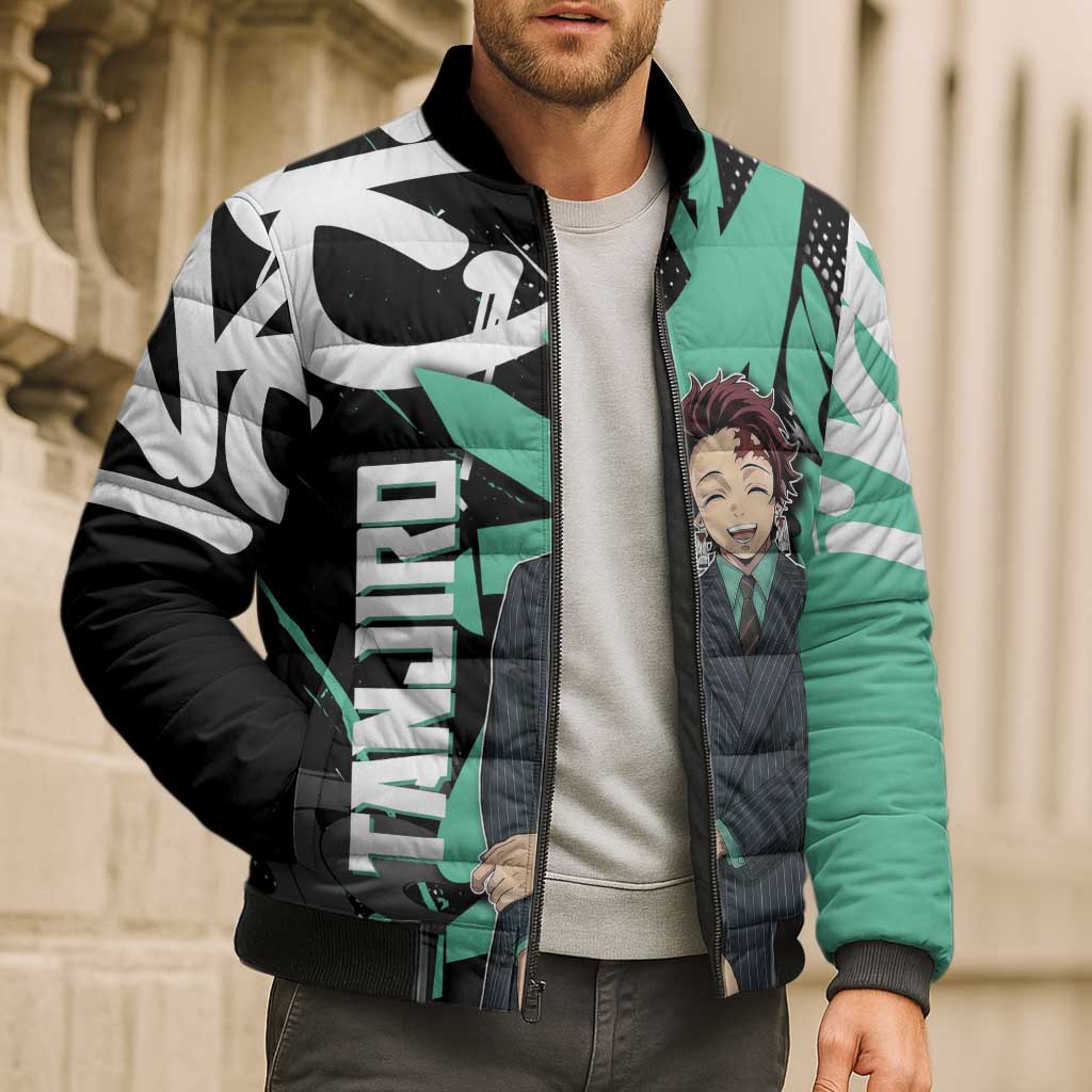Kamado Tanjiro Demon Slayer Bomber Puffer Jacket Black Graffiti Anime Graphic