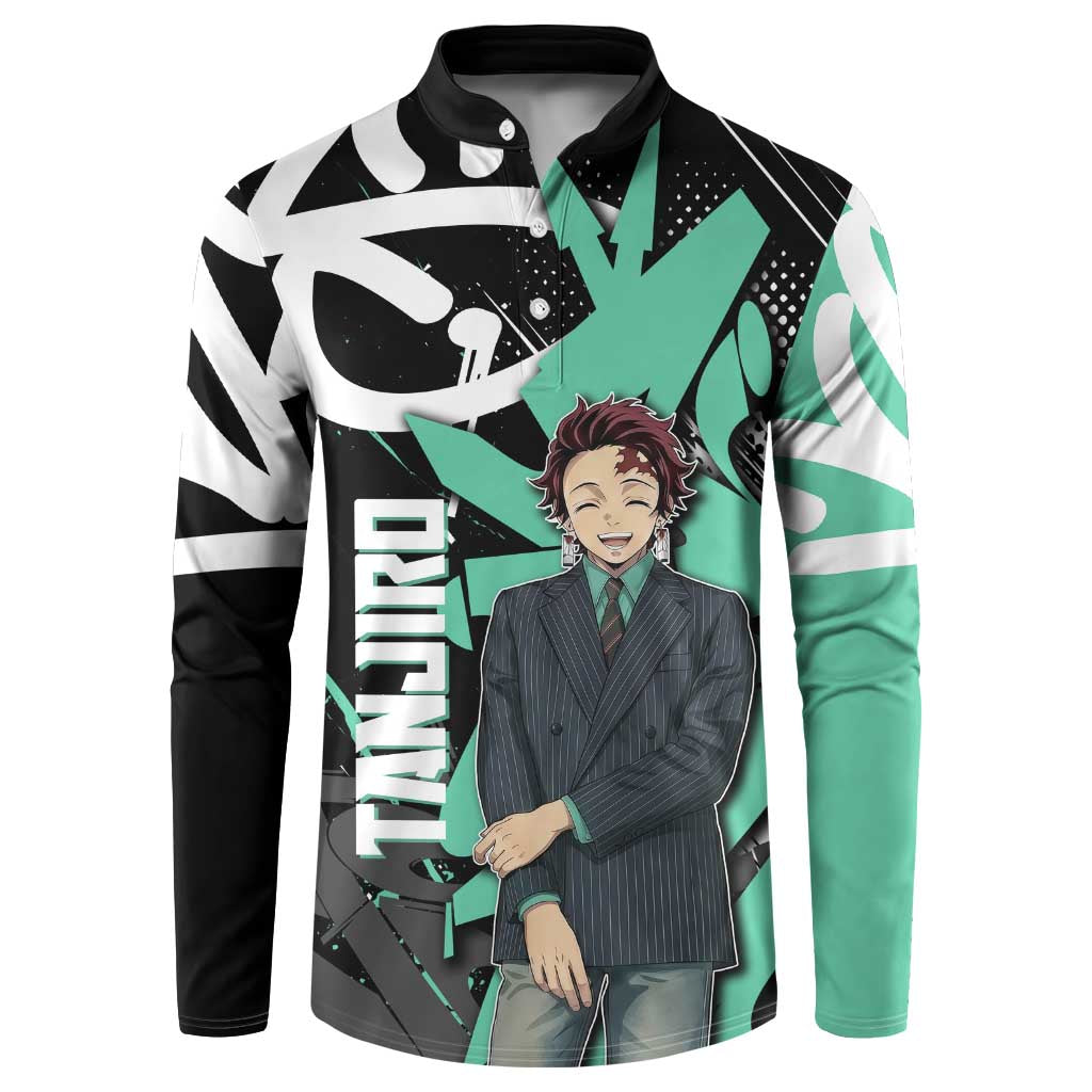 Kamado Tanjiro Demon Slayer Button Sweatshirt Black Graffiti Anime Graphic