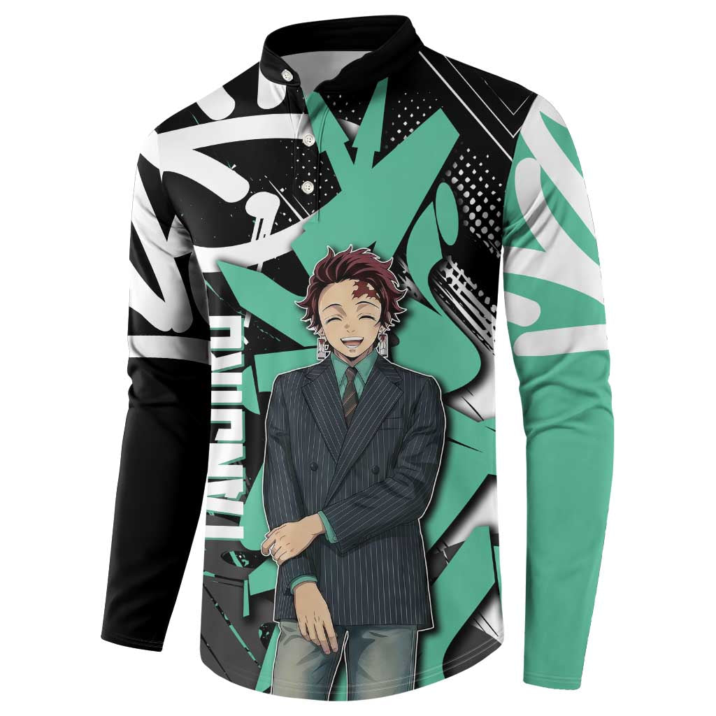 Kamado Tanjiro Demon Slayer Button Sweatshirt Black Graffiti Anime Graphic
