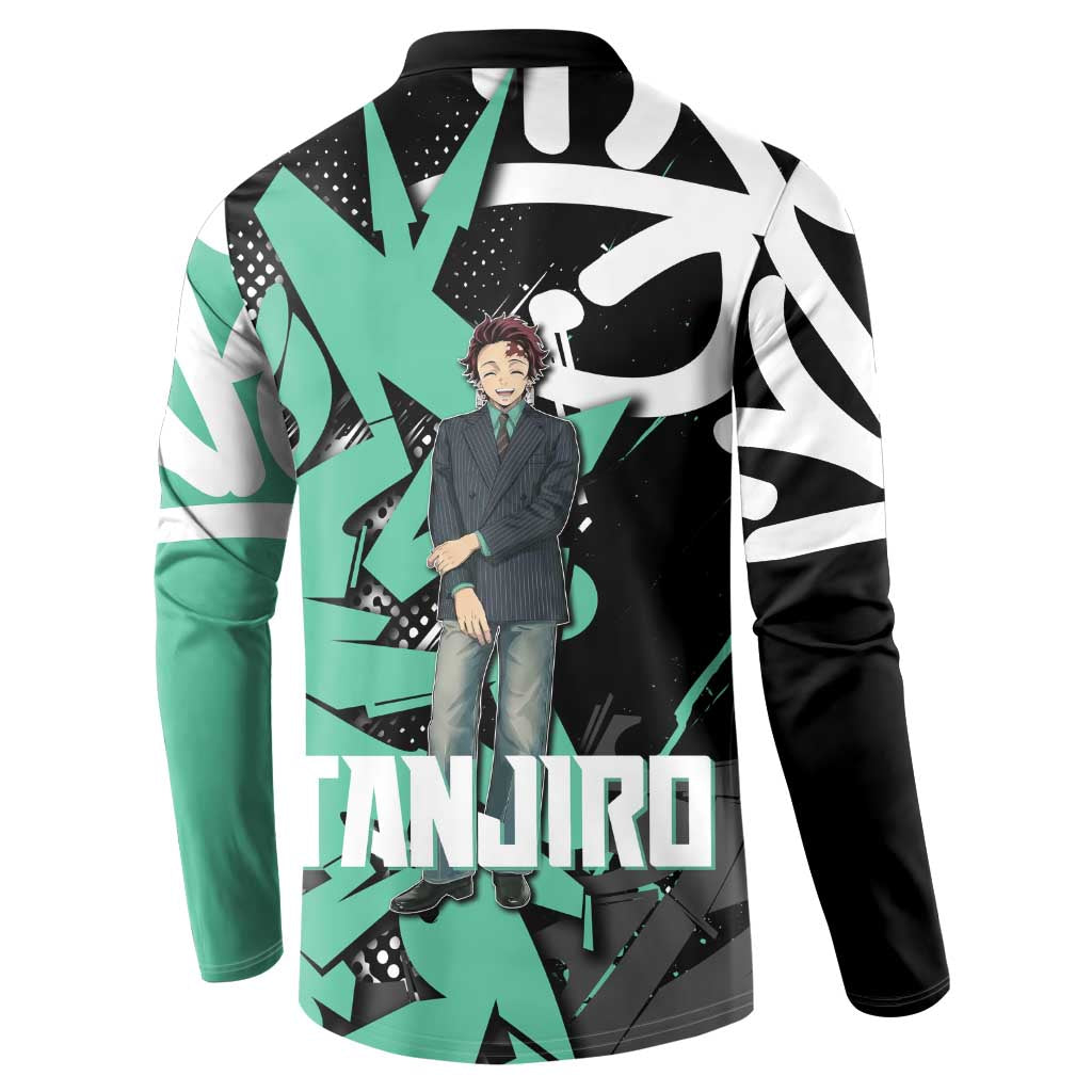 Kamado Tanjiro Demon Slayer Button Sweatshirt Black Graffiti Anime Graphic
