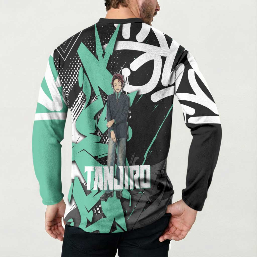 Kamado Tanjiro Demon Slayer Button Sweatshirt Black Graffiti Anime Graphic