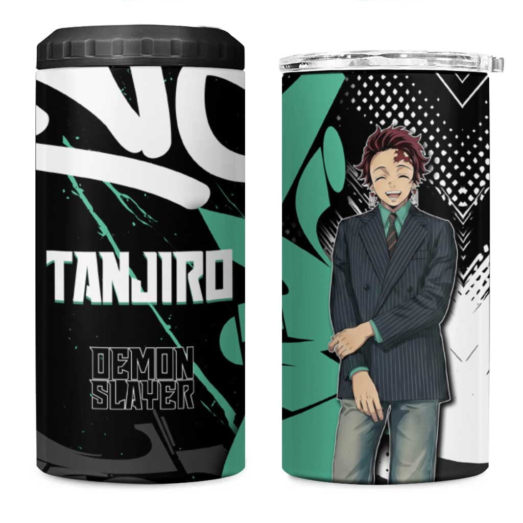 Kamado Tanjiro Demon Slayer 4 in 1 Can Cooler Tumbler Black Graffiti Anime Graphic