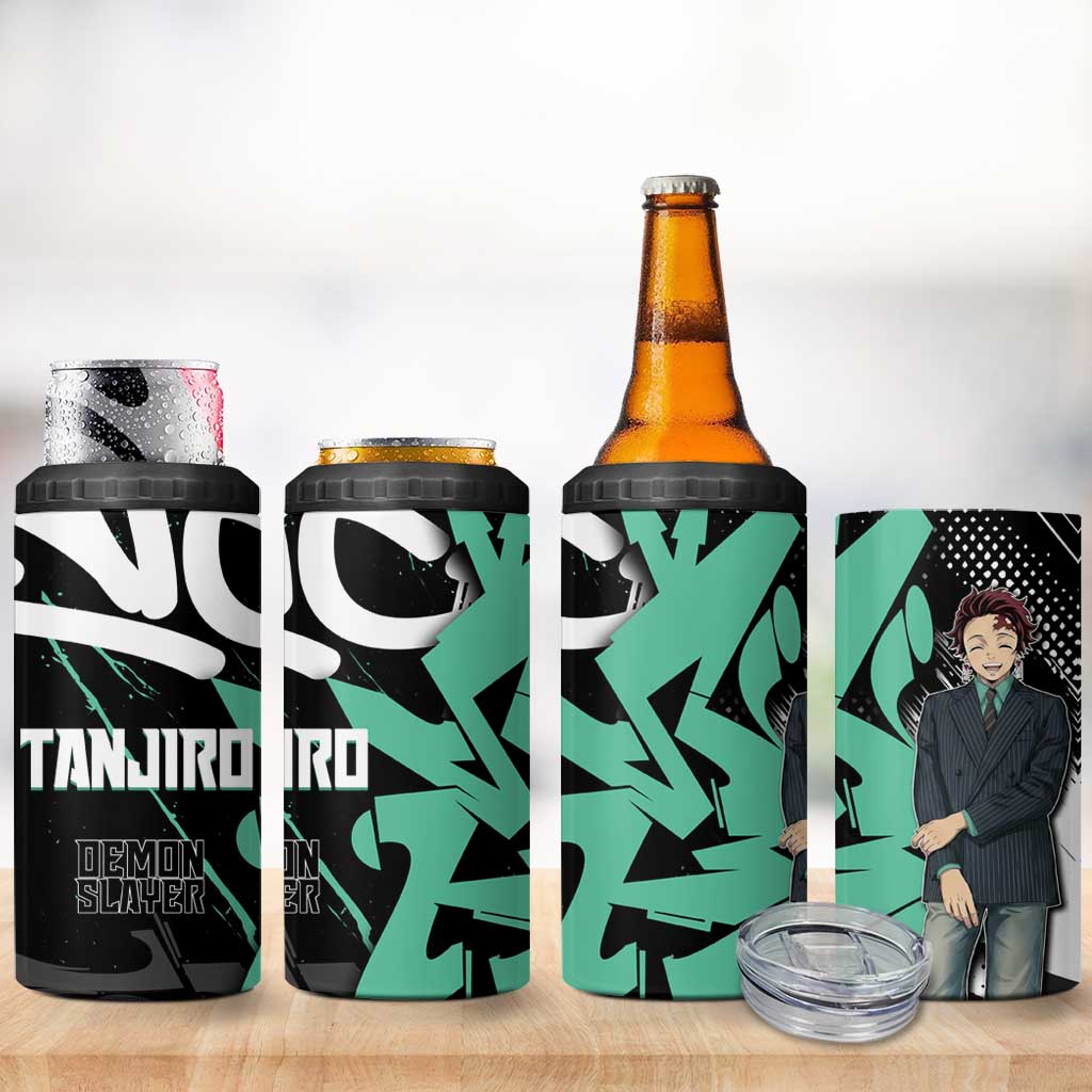 Kamado Tanjiro Demon Slayer 4 in 1 Can Cooler Tumbler Black Graffiti Anime Graphic