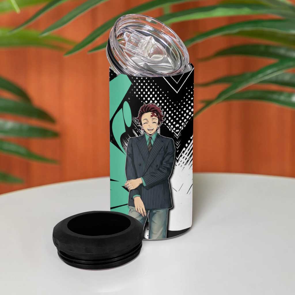 Kamado Tanjiro Demon Slayer 4 in 1 Can Cooler Tumbler Black Graffiti Anime Graphic