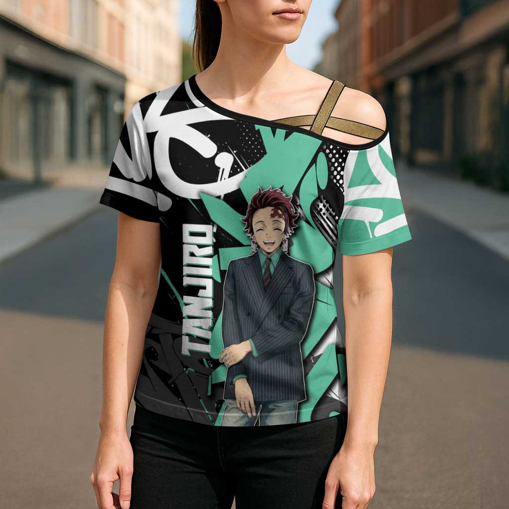 Kamado Tanjiro Demon Slayer Cross Shoulder Shirt Black Graffiti Anime Graphic