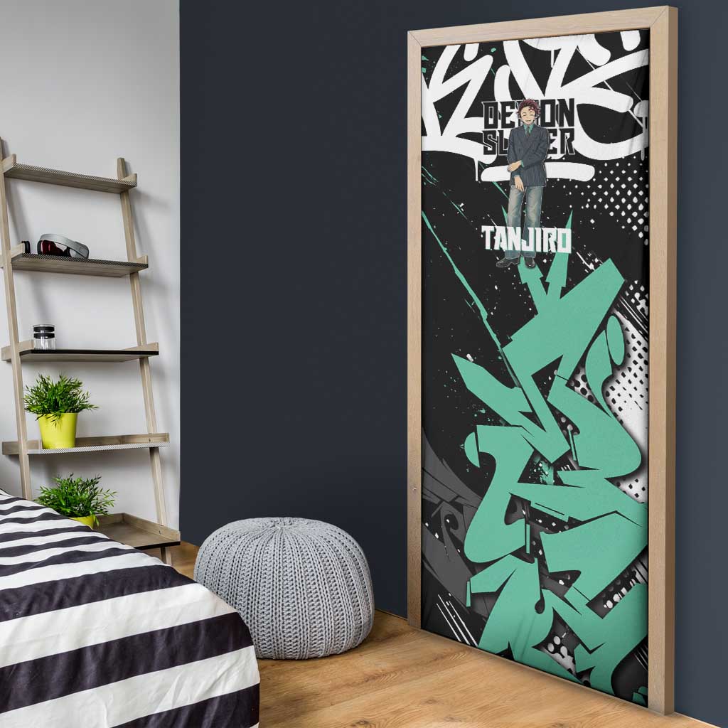 Kamado Tanjiro Demon Slayer Door Cover Black Graffiti Anime Graphic