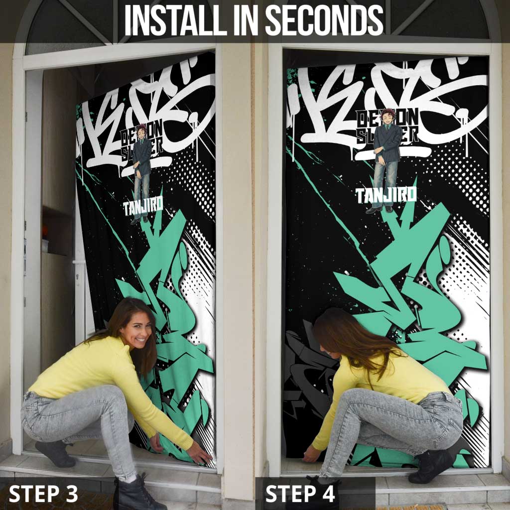 Kamado Tanjiro Demon Slayer Door Cover Black Graffiti Anime Graphic
