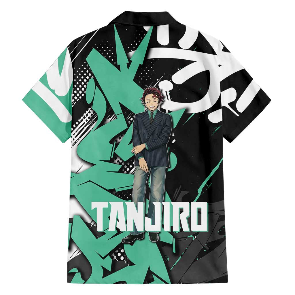 Kamado Tanjiro Demon Slayer Family Matching Mermaid Dress and Hawaiian Shirt Black Graffiti Anime Graphic