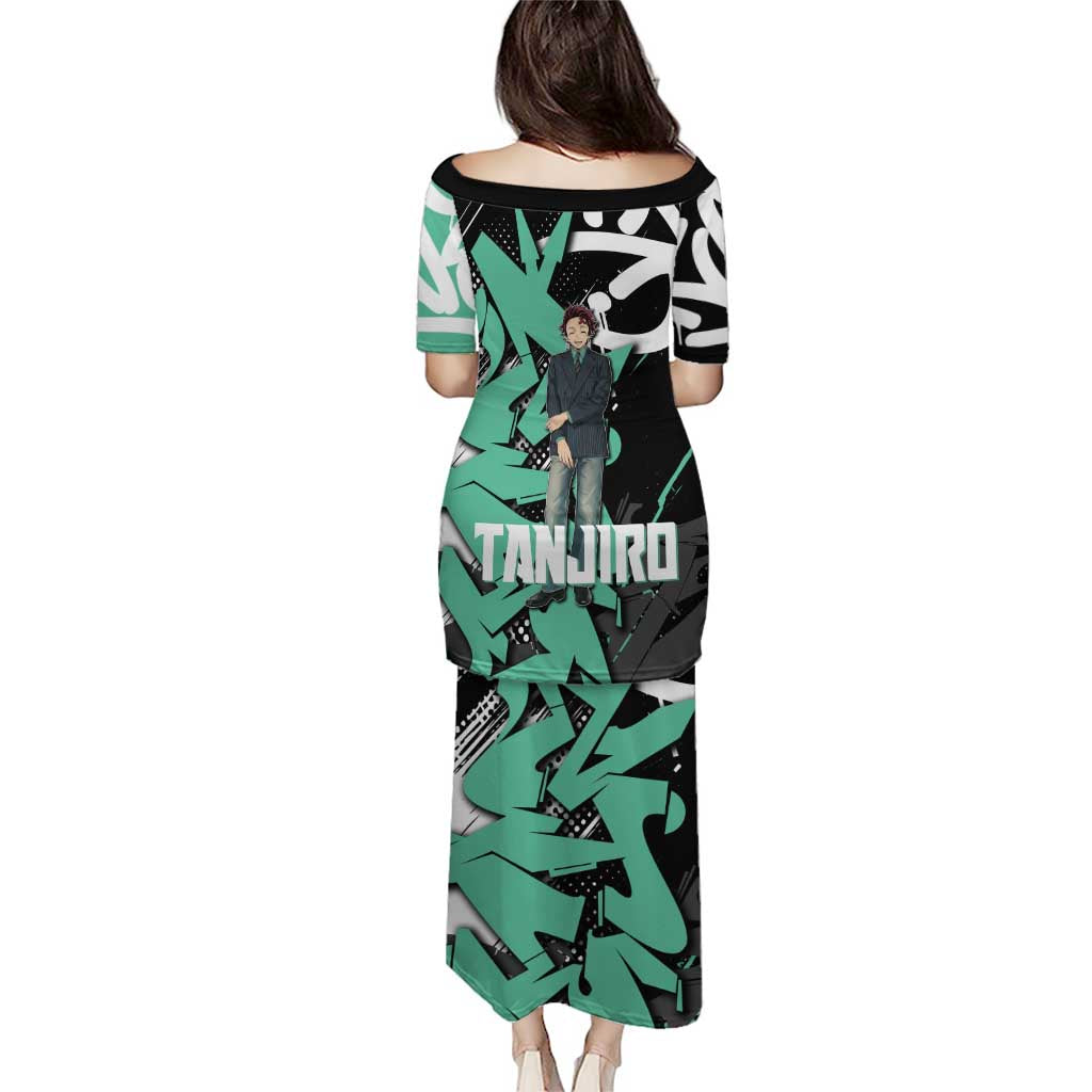 Kamado Tanjiro Demon Slayer Family Matching Puletasi and Hawaiian Shirt Black Graffiti Anime Graphic