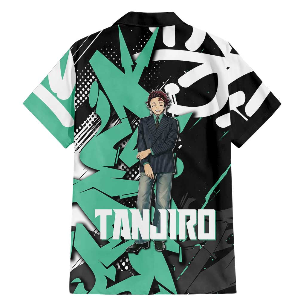 Kamado Tanjiro Demon Slayer Family Matching Tank Maxi Dress and Hawaiian Shirt Black Graffiti Anime Graphic