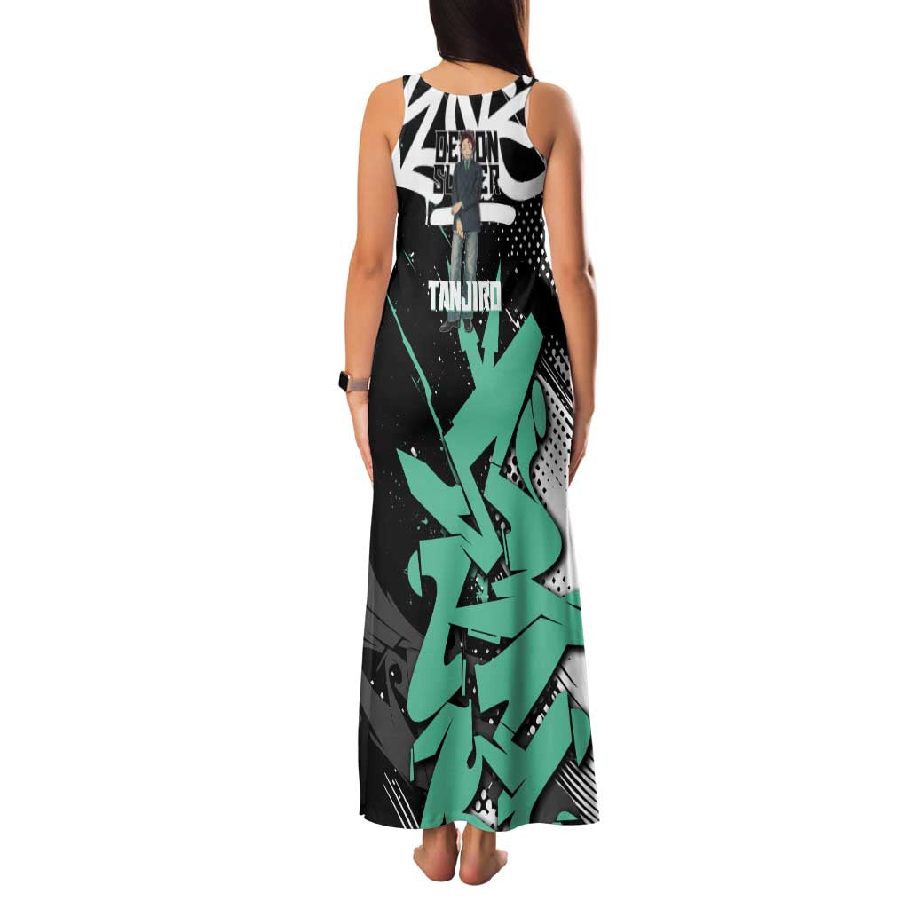 Kamado Tanjiro Demon Slayer Family Matching Tank Maxi Dress and Hawaiian Shirt Black Graffiti Anime Graphic