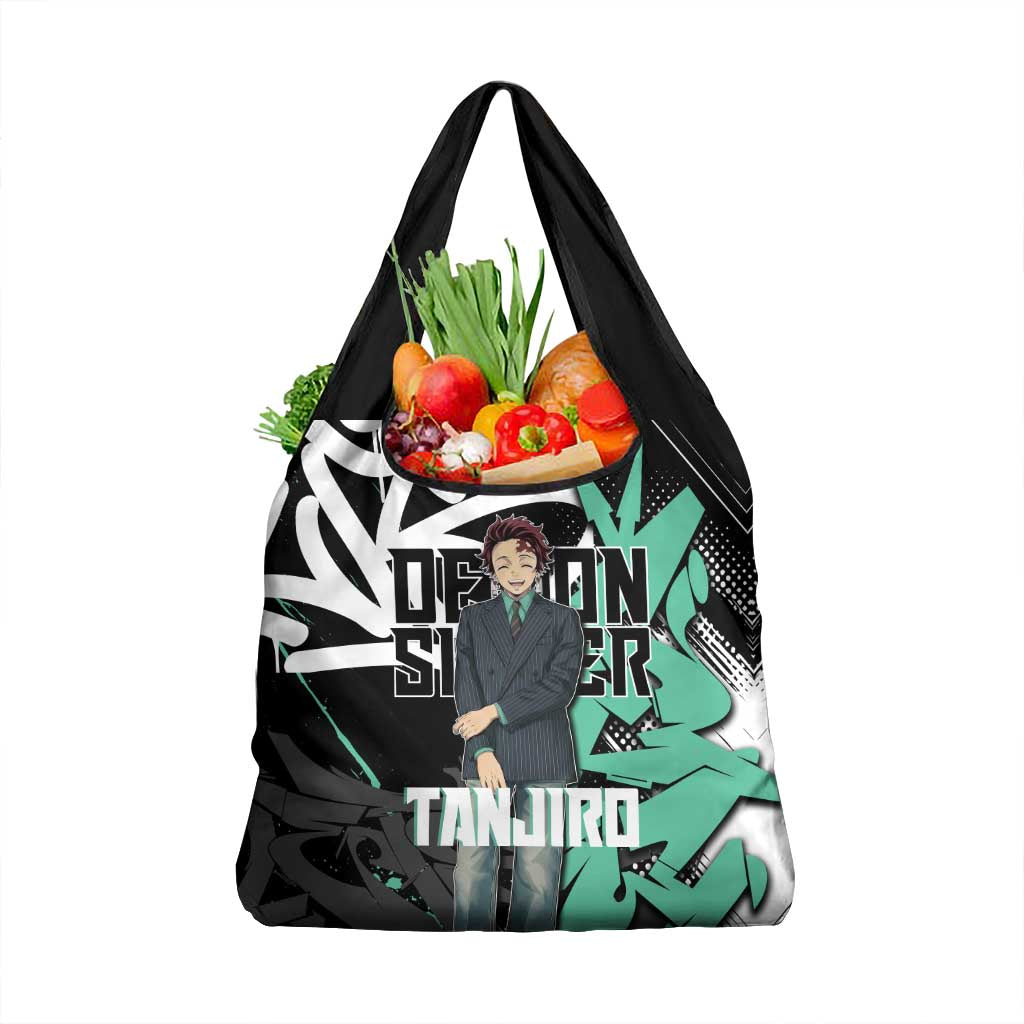 Kamado Tanjiro Demon Slayer Grocery Bag Black Graffiti Anime Graphic