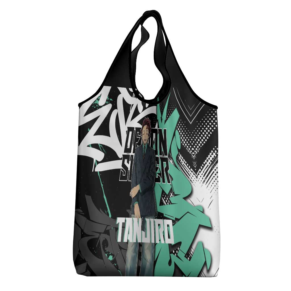 Kamado Tanjiro Demon Slayer Grocery Bag Black Graffiti Anime Graphic