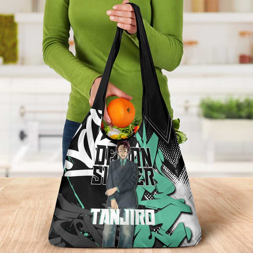 Kamado Tanjiro Demon Slayer Grocery Bag Black Graffiti Anime Graphic