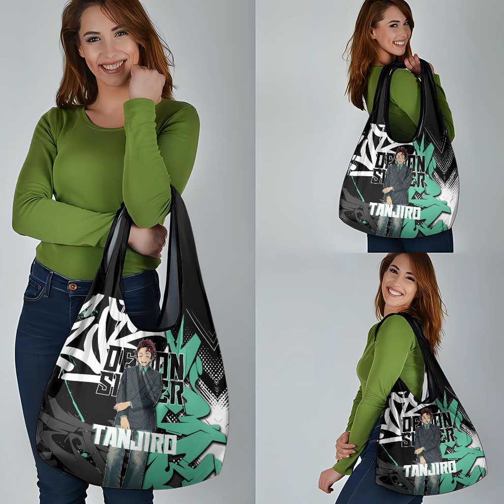 Kamado Tanjiro Demon Slayer Grocery Bag Black Graffiti Anime Graphic