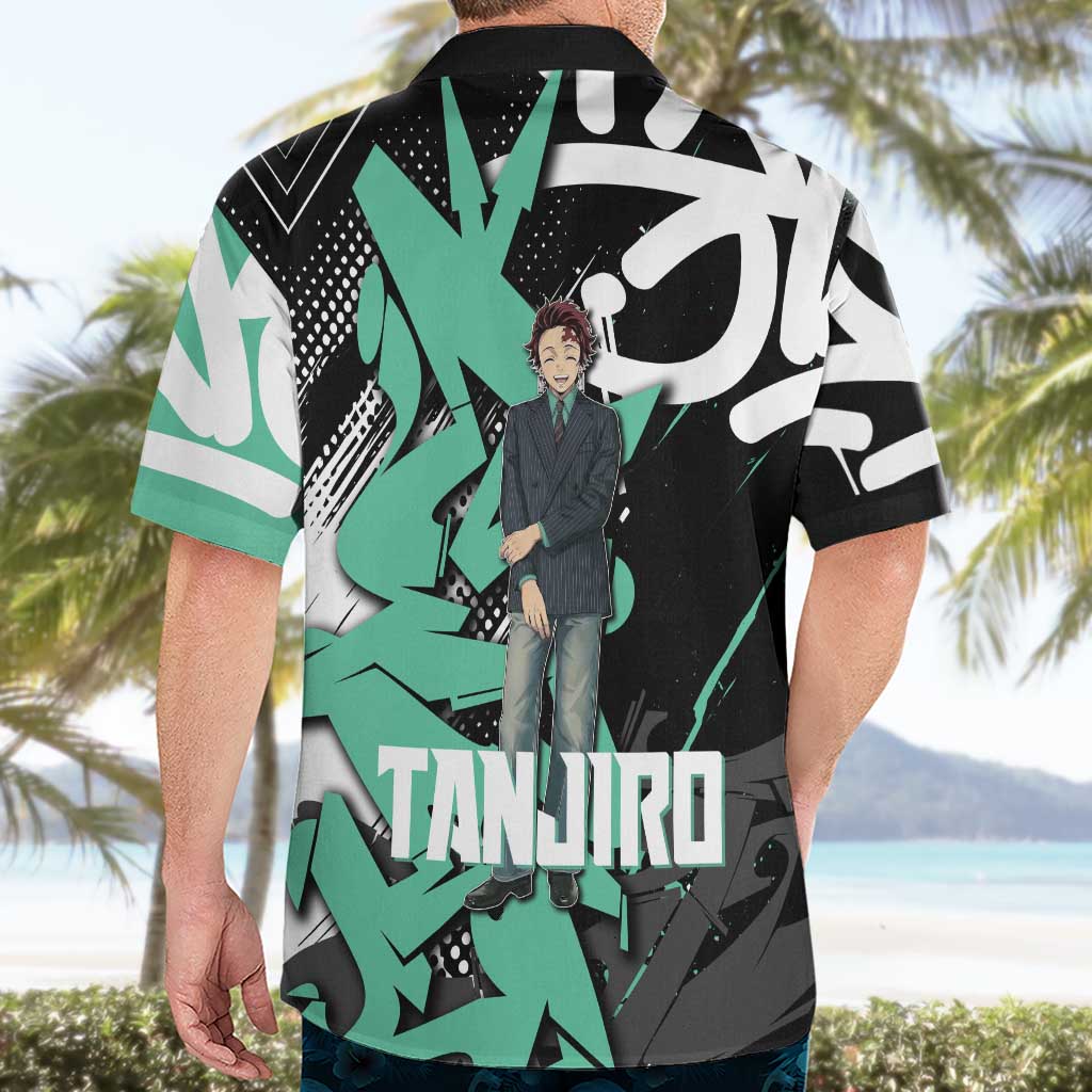 Kamado Tanjiro Demon Slayer Hawaiian Shirt Black Graffiti Anime Graphic